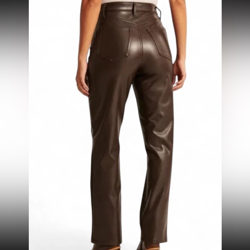 Abercrombie & Fitch Brown Vegan Leather 90's Straight Ultra High Rise 29/8 - Picture 3 of 6
